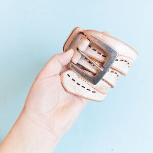 Stamp 10 Genuine Leather Lasercut Embossed Silver Buckle Western Belt Size Small